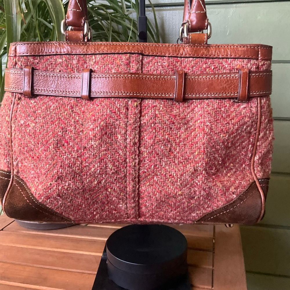 Coach Hampton Pink Tweed & Cognac Brown Leather EUC Vintage Y2K - Picture 6 of 11